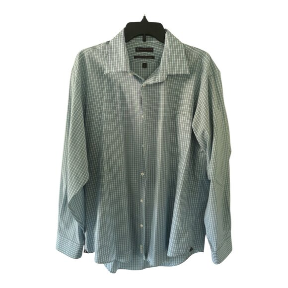 Hudson Room Men Grid Dress Shirt Blue White Egyptian Cotton 17 / 35 - Picture 1 of 6